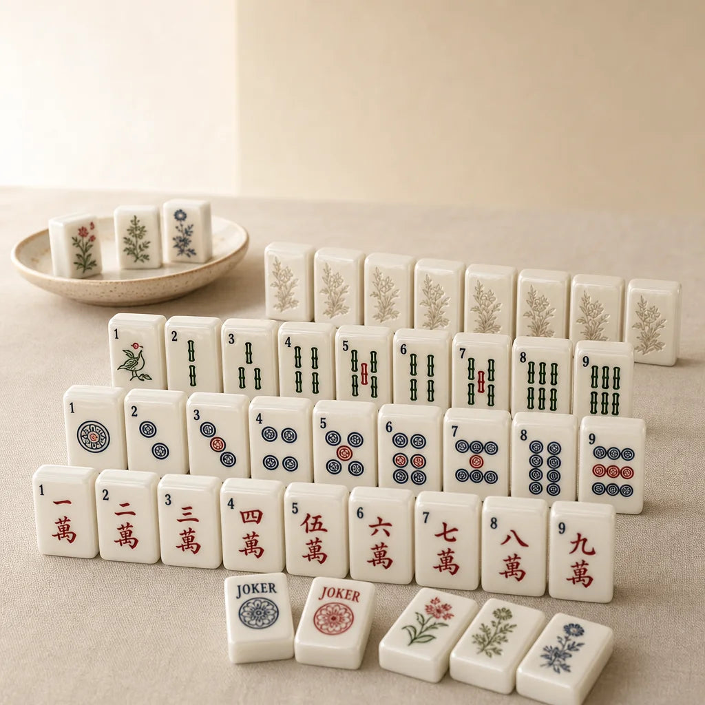 AXISIA Artisan: 19 Pearl White - complete American mahjong set, pearl-white glossy tiles
